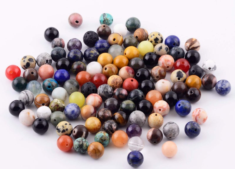 Cmidy Natural Stone Beads 100pcs Round Genuine Real Stone Beading Loose Gemstones Hole Size 1mm DIY Smooth Bead for Bracelet Necklace Earrings Jewelry Making (Natural Stone Beads Multicolor, 10mm) - Image 2